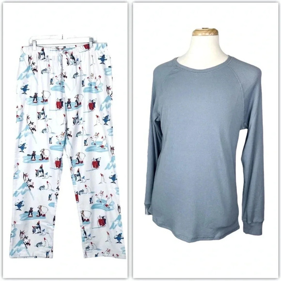 NEW Company Store Mens Pajamas Medium Flannel Thermal Snowman Bear Dad Gift PJs - Picture 1 of 15
